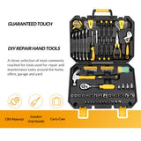 DEKO Hand Tool Set General Household Repair Hand Tool Kit with Plastic Toolbox Storage Case Socket Wrench Screwdriver Knife