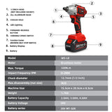 WOSAI 20V Cordless Brushless Electric Wrench Impact Wrench Socket Wrench 320N.m 4.0AH Li Battery Hand Drill Installation
